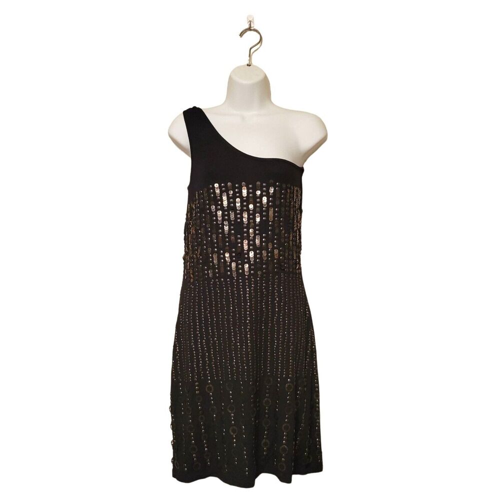 Adrianna Papell Evening Womens Dress Black 6 Assymetrical Metal Hardware